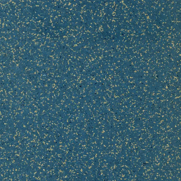 Blue speckled flooring with yellow and black flecks