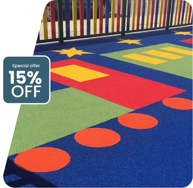 Colorful playground rubber flooring with a 15% off deal.