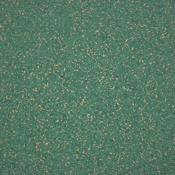 Green speckled flooring with yellow and brown flecks