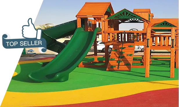 Top seller wooden playground set with slide on colorful safety surfacing